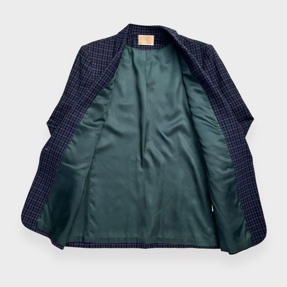 Vintage 80s Pendleton Skirt Suit 12 Houndstooth Blazer 2 Piece Set Purple Green - Picture 3 of 14